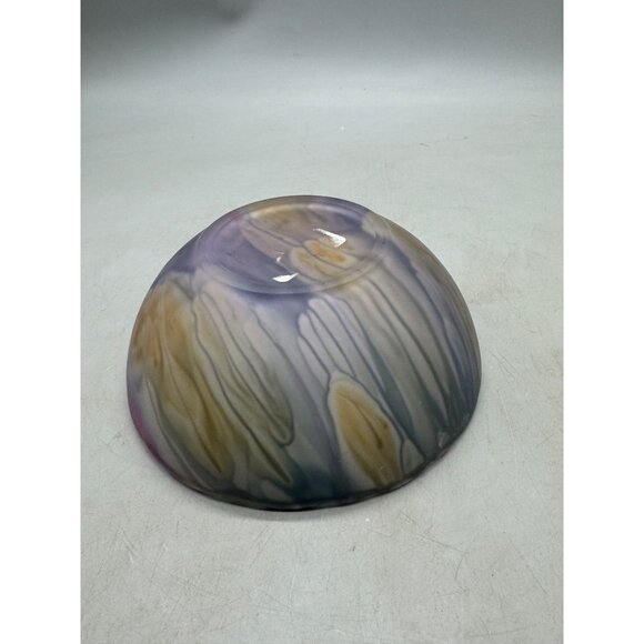 Rueven glass Hand-Painted Ruweven Art Glass Bowl scalloped pink 7x2.75" READ - Picture 3 of 7